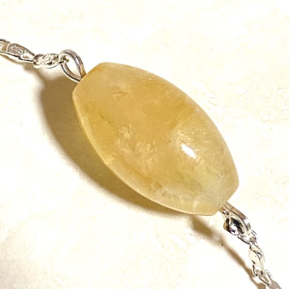 2/$20, Yellow Prehnite Stainless Necklace, Genuine Barrel Gemstone Bar Pendant - Picture 6 of 9